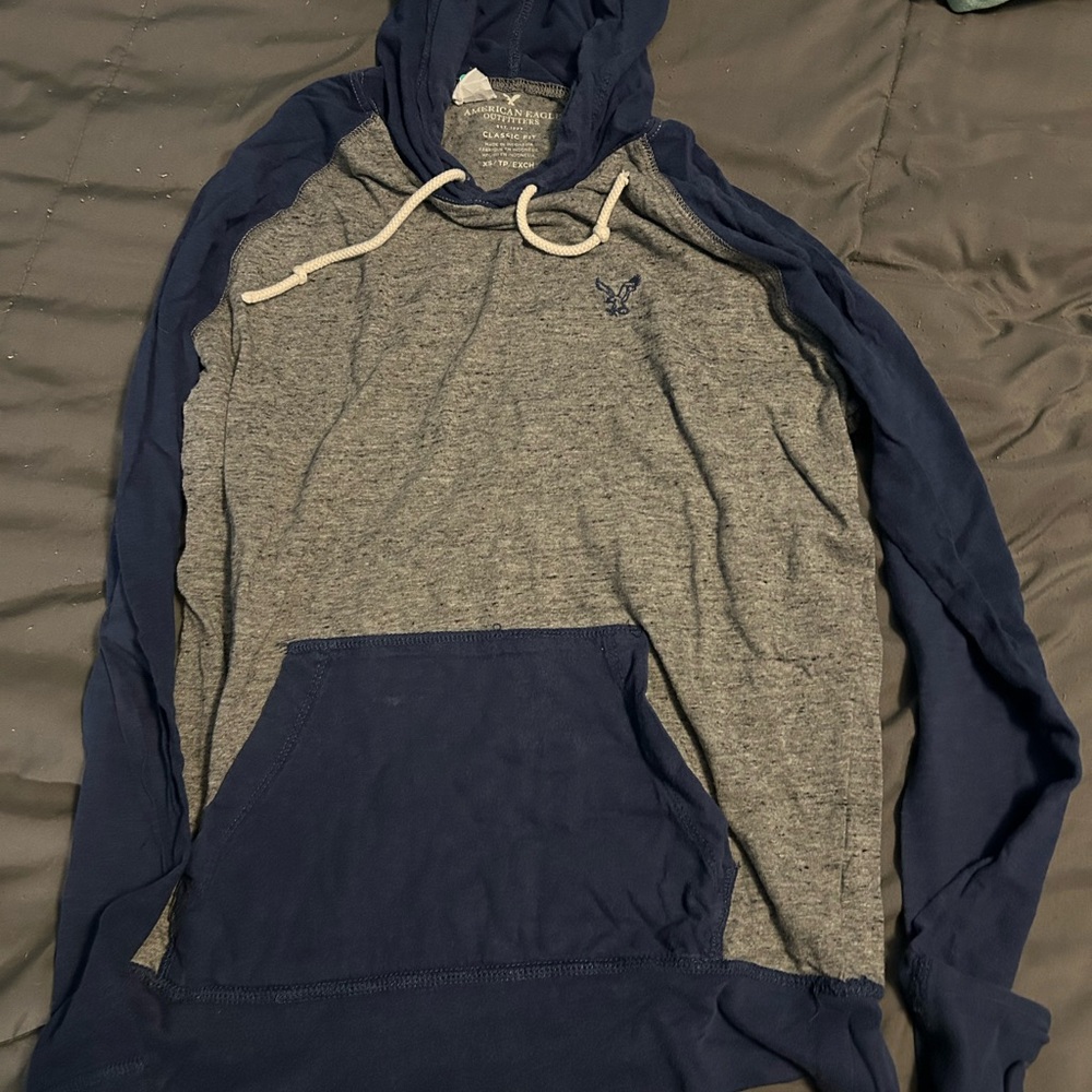 American Eagle Outfitters Gray and Navy Hoodie